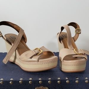 Clarks Tan Sandals with 4 inch heel